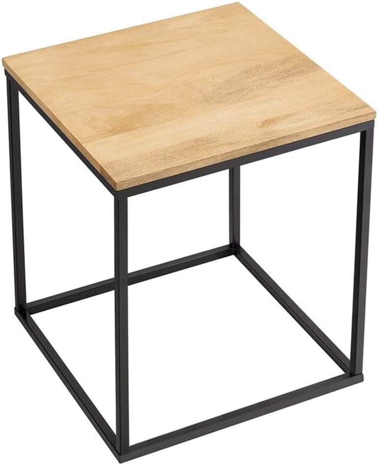 Pemberly Row Contemporary Square Wood and Metal Side Table, Solid Mango Wood ...