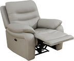 Electric Power Reclining Arm-Chair, Electric Genuine Breathing Leather Recliner Chair, Comfy Wide Lazy Top Grain Leather Chair with USB Port for Living Room (Grey, Single Chair)