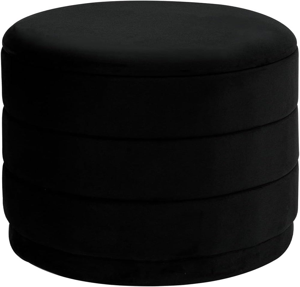 23" Round Velvet Storage Ottoman with Tray | Upholstered Folding Foot Re...