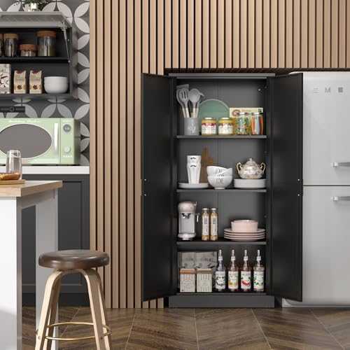 Steeloong 60"Metal Pantry Storage Cabinet with Doors & 4 Adjustable ...