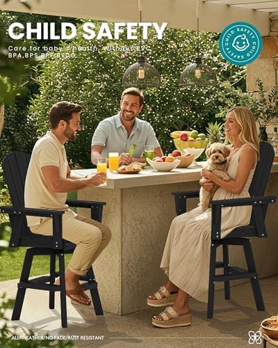 SERWALL 3-Piece Swivel Adirondack Bar Set, HDPE Swivel Bar Height Chairs Set ...