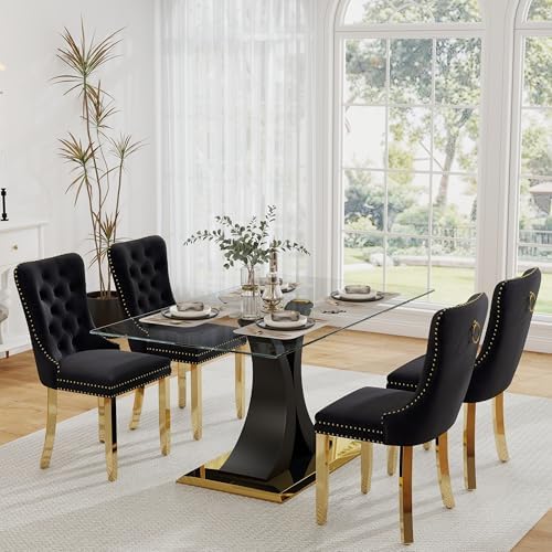 Modern Luxury Glass Dining Set for 4, 63'' Large Minimalist Rectangle...
