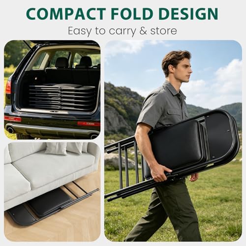 Folding Chairs 4 Pack,350 lbs Heavy Duty Metal Frame Folding Chairs with PU L...