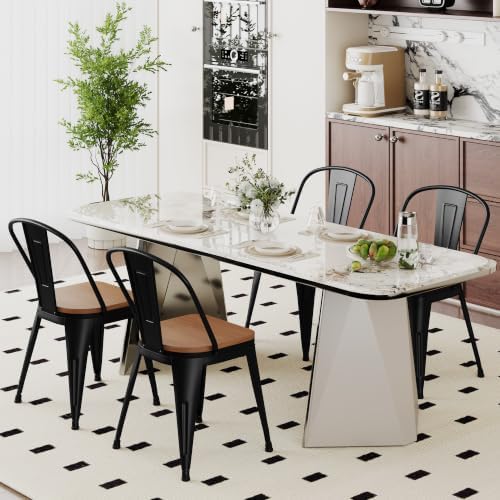 18 Inch Metal Dining Chairs Set of 4 Farmhouse Kitchen Chairs with Wooden Sea...