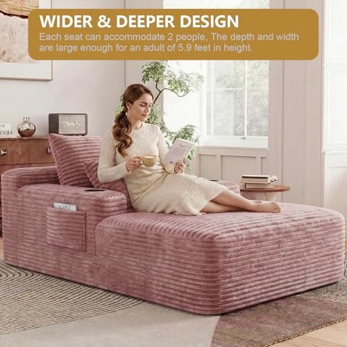 65" Oversized Chaise Lounge Chair Indoor, Chaise Lounge Chair with Cup H...
