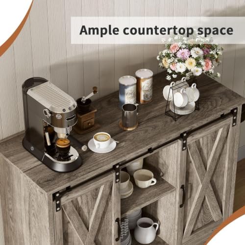 4 EVER WINNER Farmhouse Coffee Bar, 42 Inch Coffee Bar Cabinet, Wash Grey