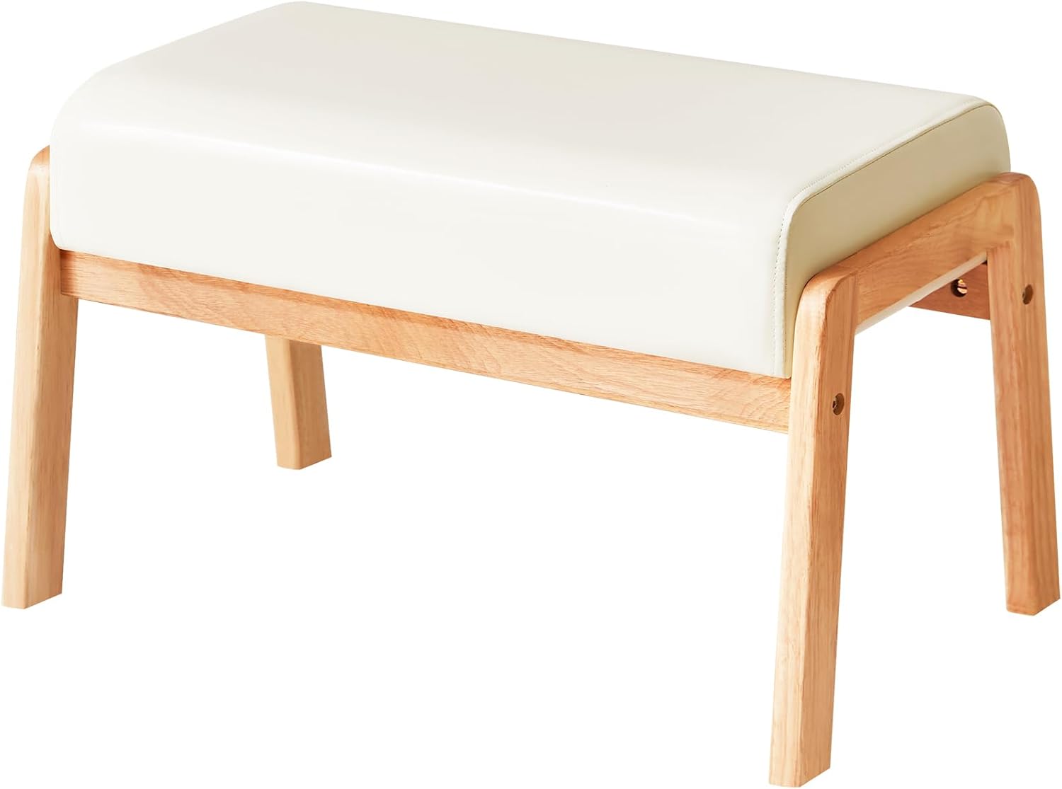 IBUYKE 14.2” H Large Foot Stool Ottoman, Rectangle PU Faux Leather Foot Rest with Padded Seat and Wood Legs, Modern Ottoman Foot Rest for Accent Chair Living Room Bedroom Couch Office, White WBD031W