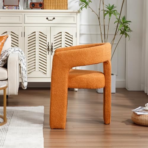 HNY Modern Sherpa Barrel Single Dining Chair, Orange | Upholstered Accent Arm...