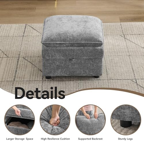 27" Large Square Ottoman with Storage, Modern Upholstered Footrest with ...