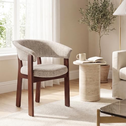 COLAMY Fully Assembled Upholstered Dining Chair, Solid Red Oak Wood Kitchen S...