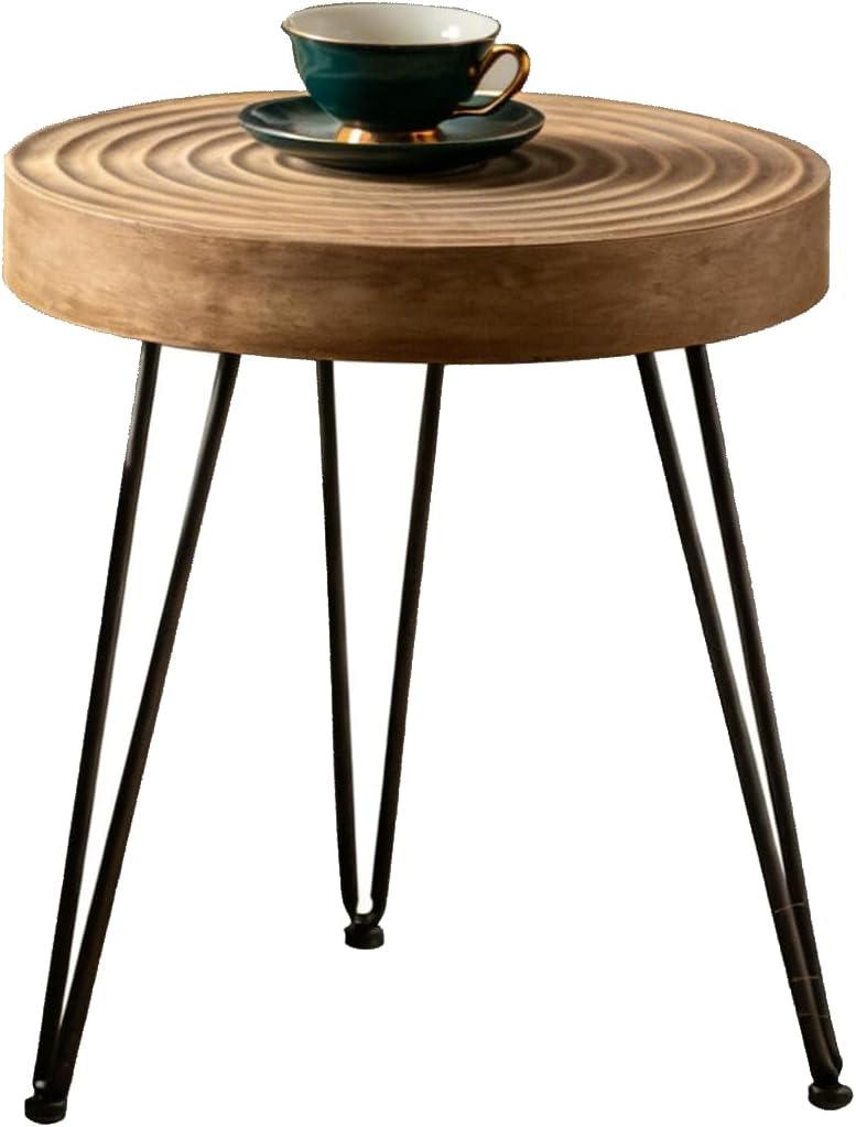 Round Wooden Side Table, 16" Diameter Tall End Table with Grooved Top &a...