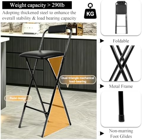 Folding Stool with Back,1Pcs Tall Foldable Stool 25.5 Inch