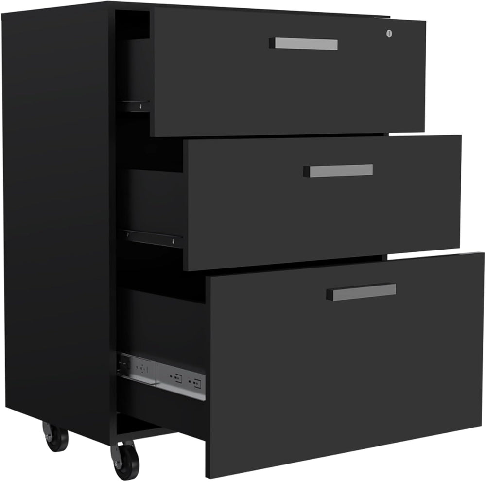 3 Drawers Storage Cabinet with Casters Lions Office, Black Wengue Finish