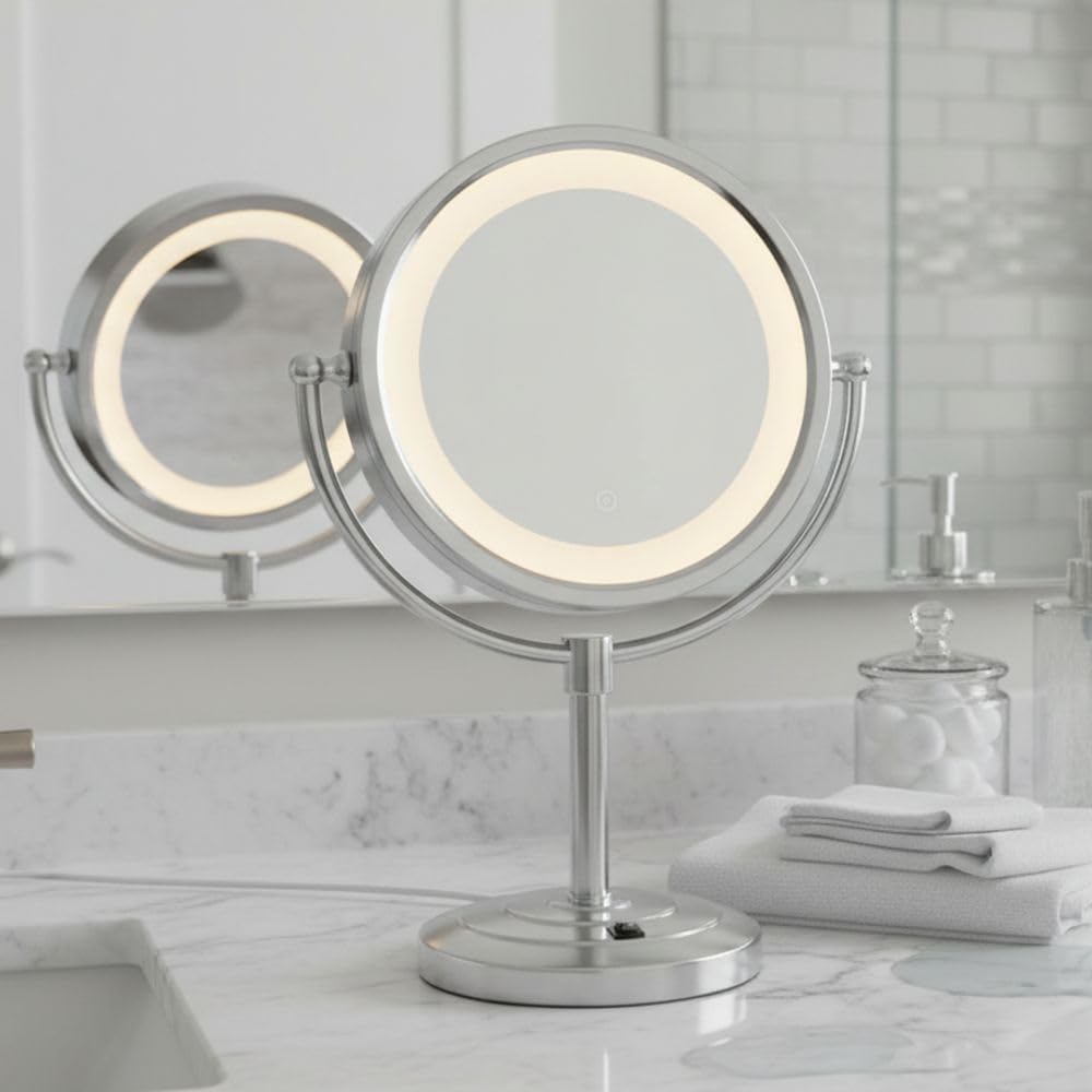 JERDON Lighted Makeup Mirror with 5X Magnification - Nickel - HL745NC