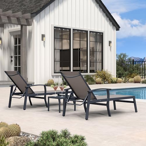 PURPLE LEAF Outdoor Chaise Lounge Chairs Set of 2 Aluminum Frame, Taupe | Tex...