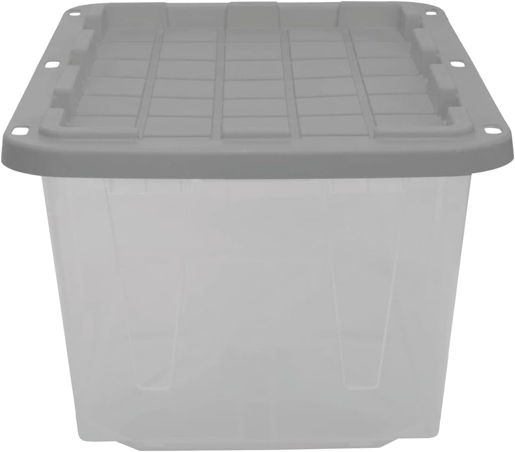 CX BLACK & YELLOW, 27-Gallon Heavy Duty Clear Storage Container & Snap-Tight Lid, Clear & Grey (14.3H x 20.6W x 30.6D), Weather-Resistant, Stackable, See-Through Organization Tote [2 Pack]