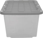 CX BLACK & YELLOW, 27-Gallon Heavy Duty Clear Storage Container & Snap-Tight Lid, Clear & Grey (14.3H x 20.6W x 30.6D), Weather-Resistant, Stackable, See-Through Organization Tote [2 Pack]