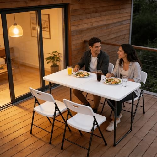 Folding Table 1 Pack, 4FT Folding Table with Adjustable Height, Heavy Duty Pl...