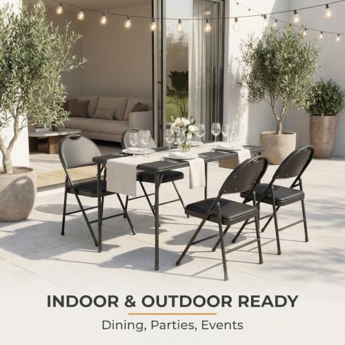 IDEALHOUSE 5 Piece Protable Folding Card Table and Chairs Set, Black