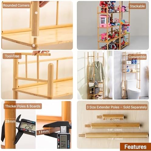 3‑Tier Expandable Bamboo Open Bookcase,Wooden Bookshelf,Natural