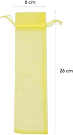 OLILLY – 50 Yellow Organza Bags – Size 10.2 × 2.4 in – Perfect for Long Items (Fans, Pens, etc.)