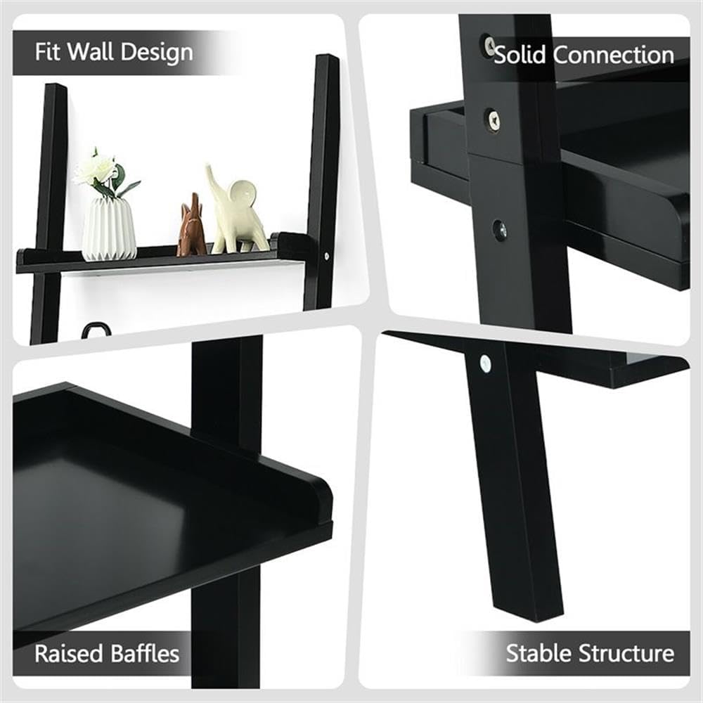 Pemberly Row 5-Tier MDF Ladder Shelves, Black Finish, 74.5" H x 13" W x 23" L, Wall-Leaning Design, Contemporary Storage Unit for Living Room, Study, or Bathroom Decor