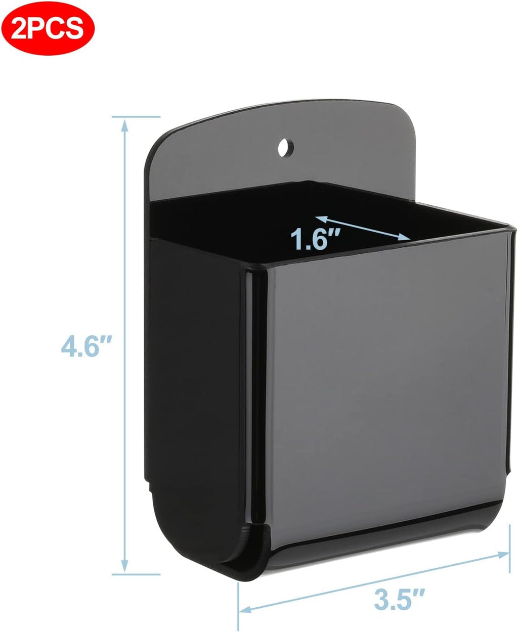 Cosmos Pack of 2 Acrylic Remote Control Holder Adhesive Wall Mount Phone Holder Wall Mount Organizer Media Storage Box Phone Charging Storage Box for Home Office Living Room Bedroom (Solid Black)