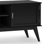 SIMPLIHOME Draper TV Stand - 60 inch Wide Solid Wood Low Media Console in Black, Mid Century Modern Entertainment Center for Living Room for TVs up to 65 Inches with Cabinets and Cable Management