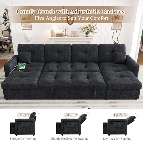107'' LED U-Shaped Sectional Couch for Living Room, Sleeper Sofa Bed,...