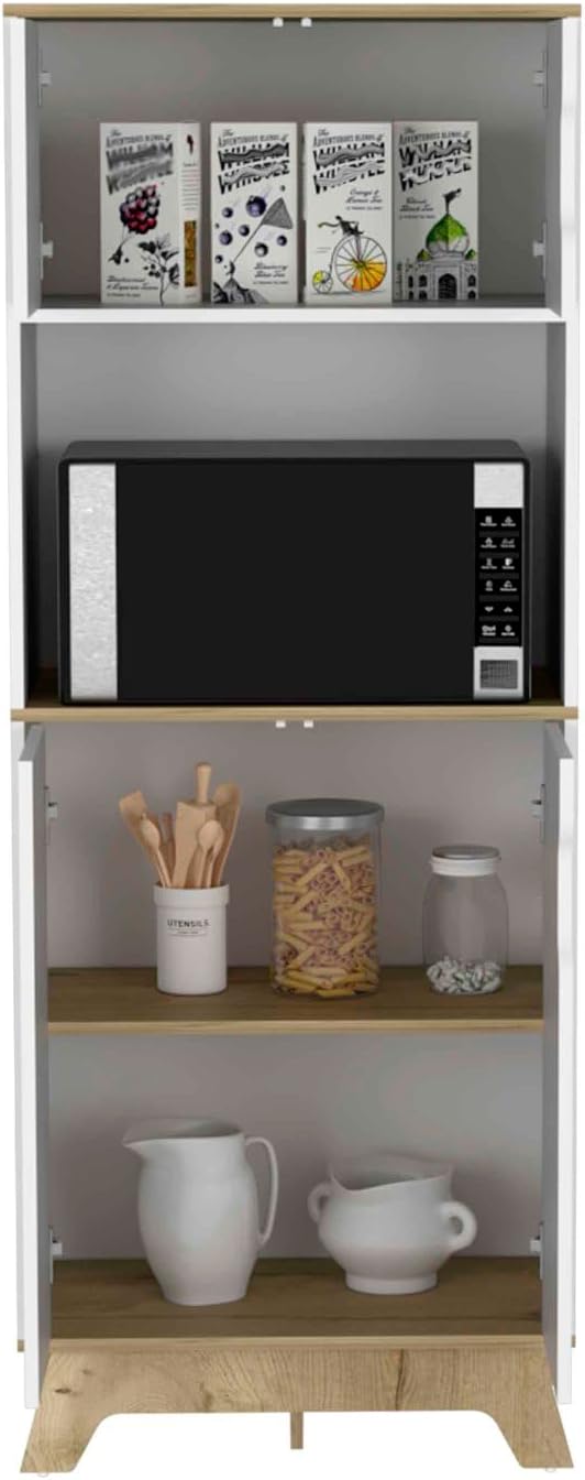 Pamplona Microwave Tall Cabinet - Light Oak & White Finish for Kitchen St...