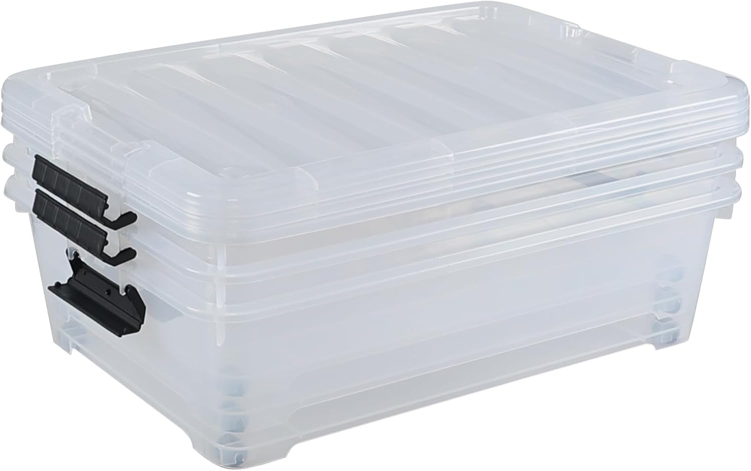 25 L Under Bed Storage Containers Plastic, 3 Packs Latch Storage Box with Wheels