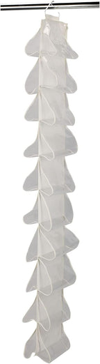 Household Essentials 20‑Pocket Closet Shoe File in Durable Canvas with Plastic Pockets and Single Hook System, Cream
