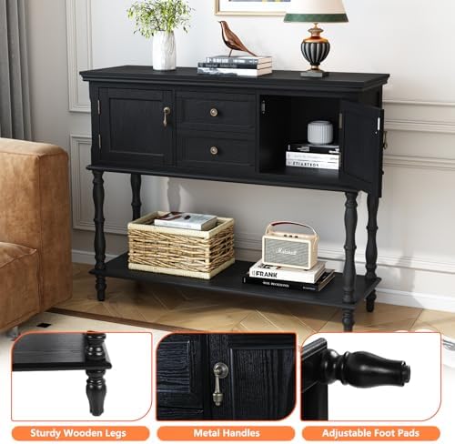 ARTPOWER Console Table with 2 Drawers, Retro Entryway Table with 2 Door | Sol...