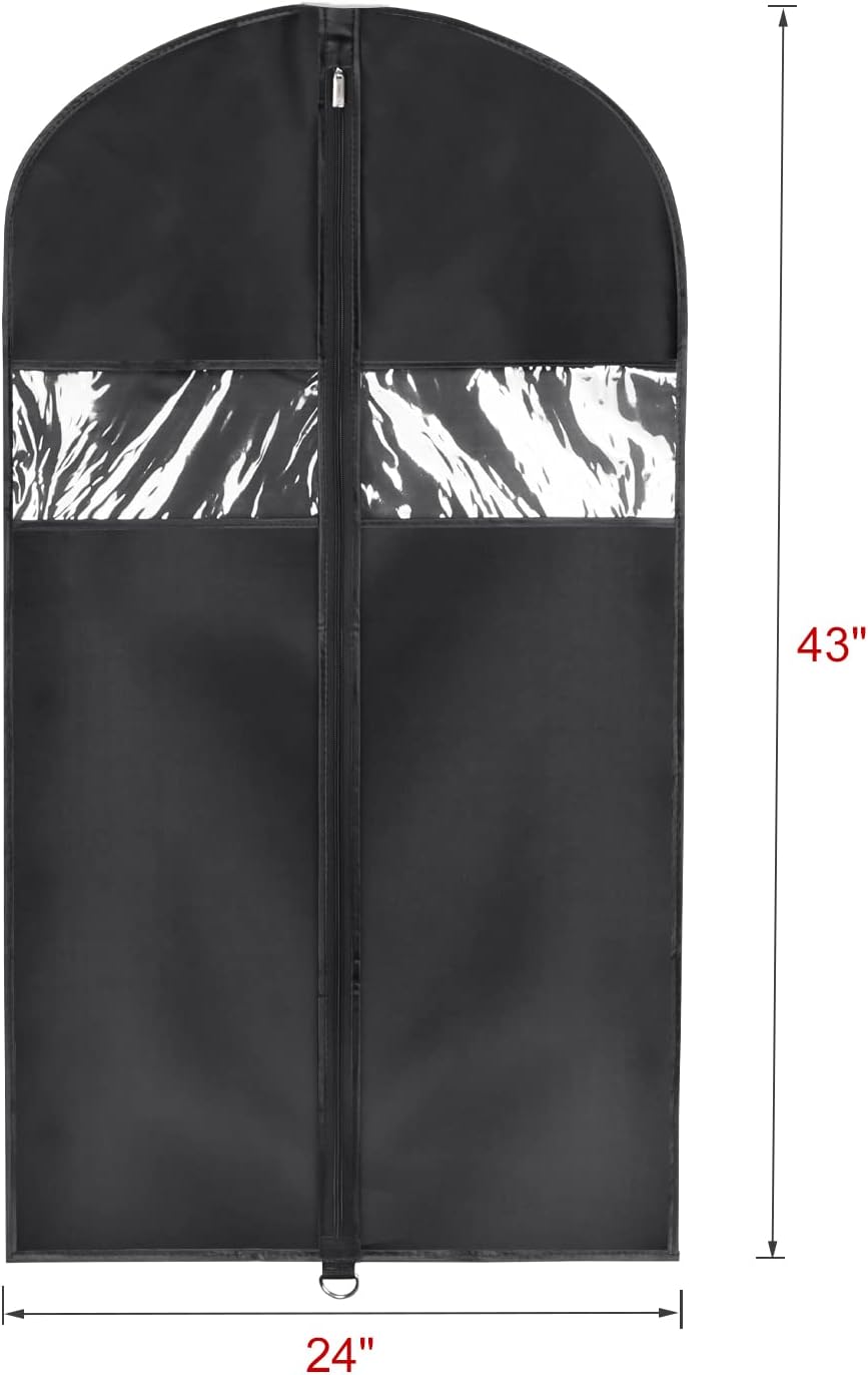 Univivi Garment Bag Suit Bag for Storage and Travel, 43 Inch, Set of 5 | Travel Bag with Zipper and Visible Transparent Window, Oxford Fabrics, Foldable Washable Suit Cover for Jacket, Suits, Coats
