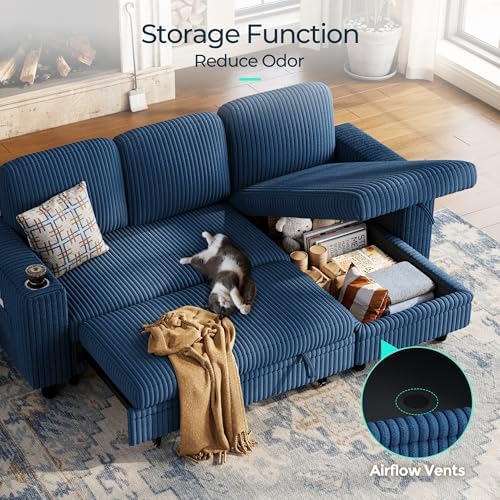 LINSY HOME Sectional Couches for Living Room, 81" L Shape 3 Seats, Blue ...