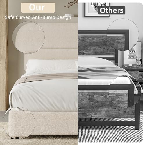 HOMBCK Full Size Cloud Bed Frame, Plush Boucle Upholstered Platform Bed, Adju...