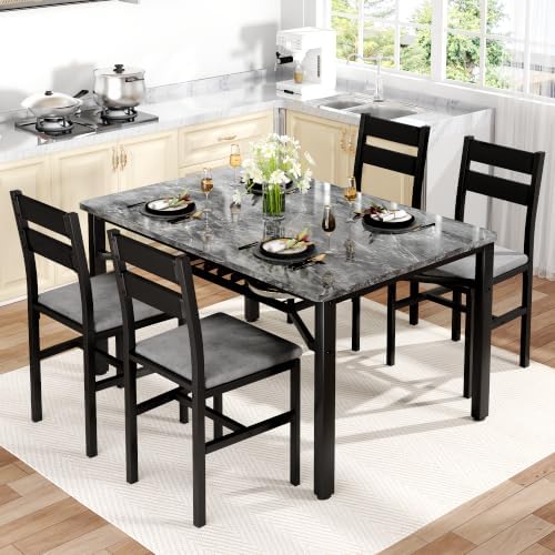 Hooseng 5 Piece Dining Table Set for 4, Modern Kitchen Table with Storage Rac...