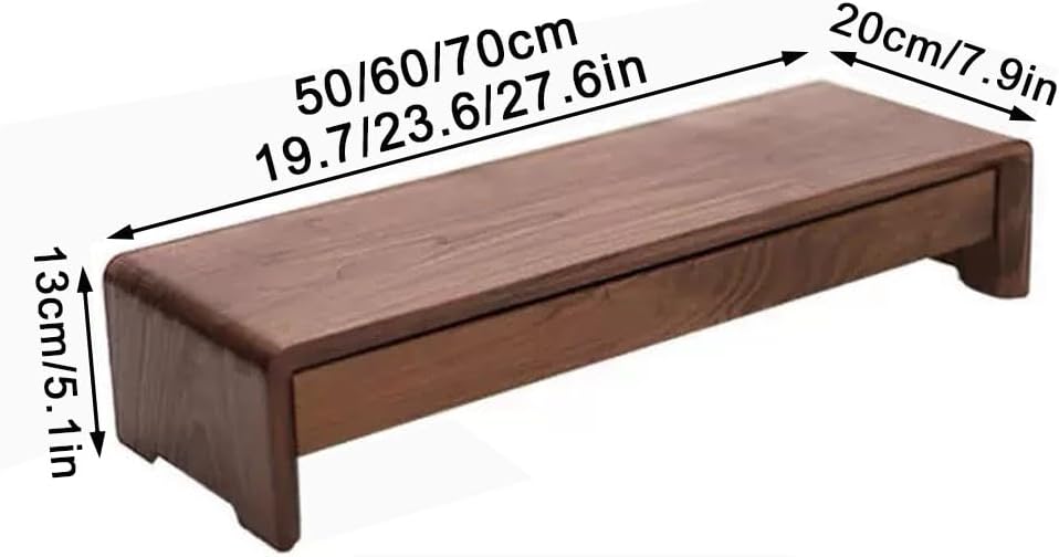 Solid Wood Monitor Stand for Saving Space, Monitor Riser with Storage, 2 Tier Computer Stand with Drawer, Multifunctional Desk Organizer for Home, Office(50cm-19.7in)