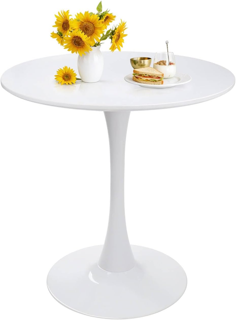 27.5" Tulip Round Dining Table with Metal Pedestal White | Mid-Century M...