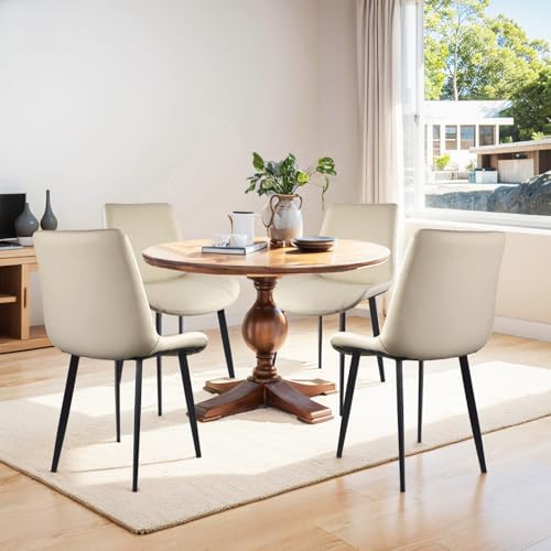 Dining Chairs, Modern PU Leather Dining Room Chair with Sturdy Metal Legs, Up...