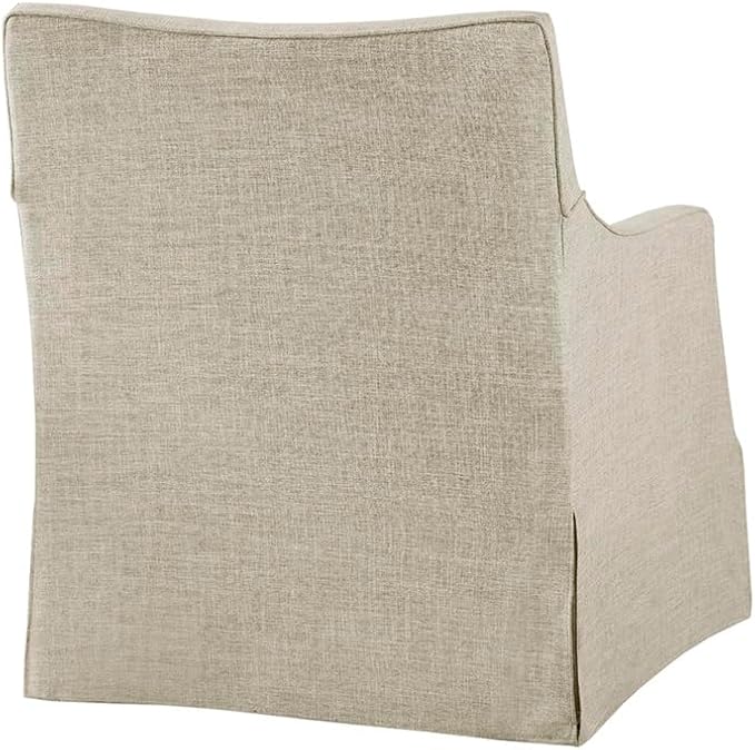Martha Stewart London Swivel Chair - Solid Wood & Plywood, Skirted Metal Base Accent Armchair, Lumbar Pillow -Modern Classic Family Room Sofa Furniture Bedroom Lounge, 28"X31.5"X35.25", Beige Multi