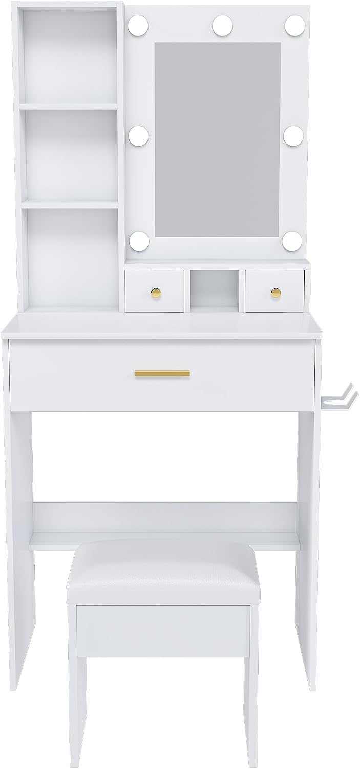 Vanity Table Set Adjustable White Modern Contemporary for Bedroom Furniture