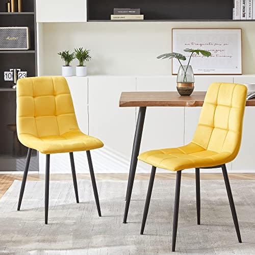 NORDICANA Yellow Velvet Dining Chairs Set of 4, Upholstered Tufted Kitchen Ch...
