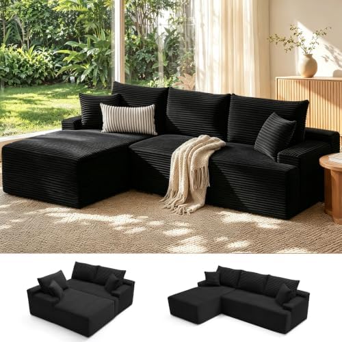 Mangodan Cloud Sectional Sofa, Couch for Living Room, Black | L Shaped Modula...