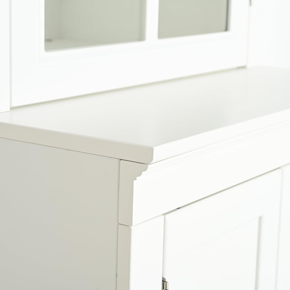 Chic 75.25'' White Freestanding Pantry Cabinet with Glass Door, Ideal...