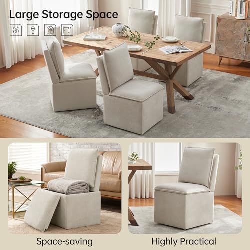 VKNOW Upholstered Dining Chairs Set of 2, Dining Room Chairs with Storage