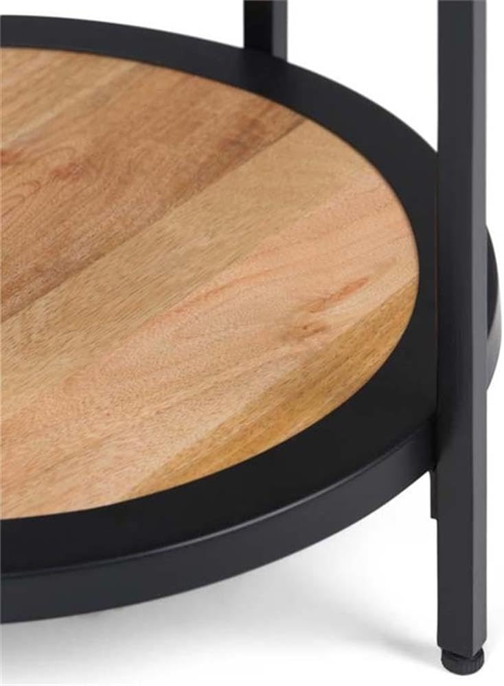 Industrial Round Side Table, 18" W x 24" H, Mango Hardwood and Meta...