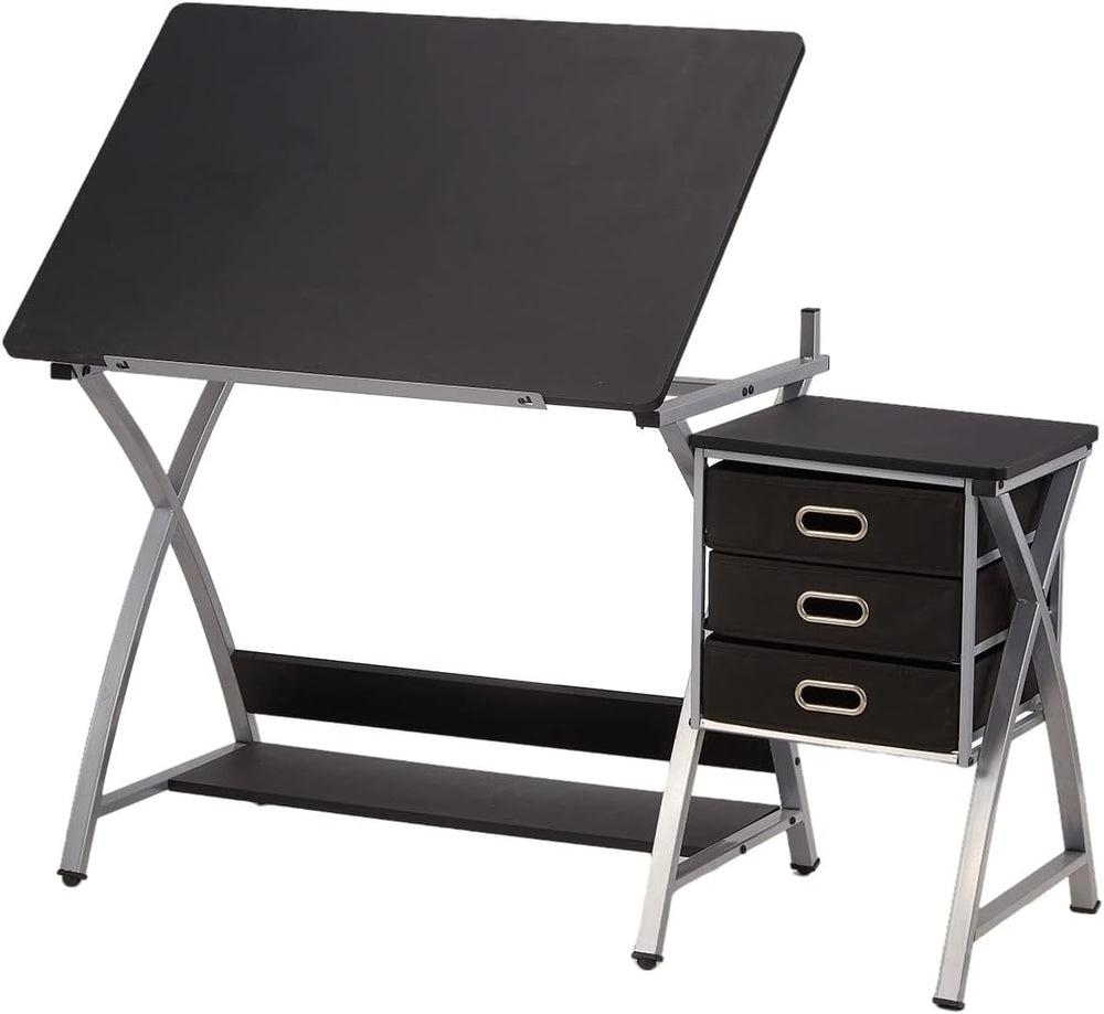 Adjustable Drafting Table for Artists with Stool, Sturdy X-Cross Metal Frame ...