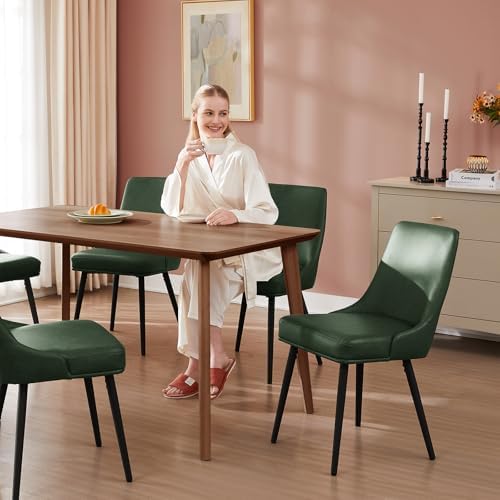 kinmars Kitchen & Dining Leather Dining Chairs Set of 4, Green