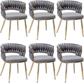 KCC Velvet Dining Chairs Set of 6, Gold Modern Dining Chair with Metal Legs, Woven Upholstered Dining Chairs for Dining Room, Kitchen, Vanity, Living Room (Gray)